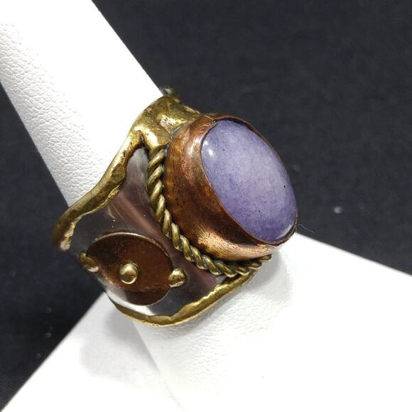 Amethyst Gemstone Mixed Metal Handmade Ring, Size 8 1/2 - Picture 7 of 11